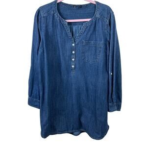 Old Navy Denim Tunic Dress Chambray Pullover 100% Cotton Long Sleeve retro Y2k
